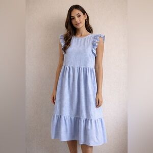 First Love Light Blue Gingham Midi Dress